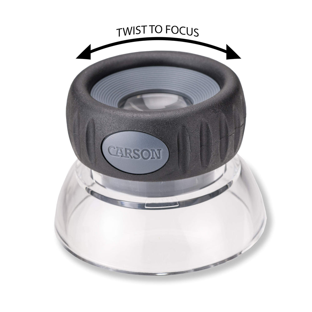 Carson LumiLoupe Plus illuminated base enables bright viewing in any light.