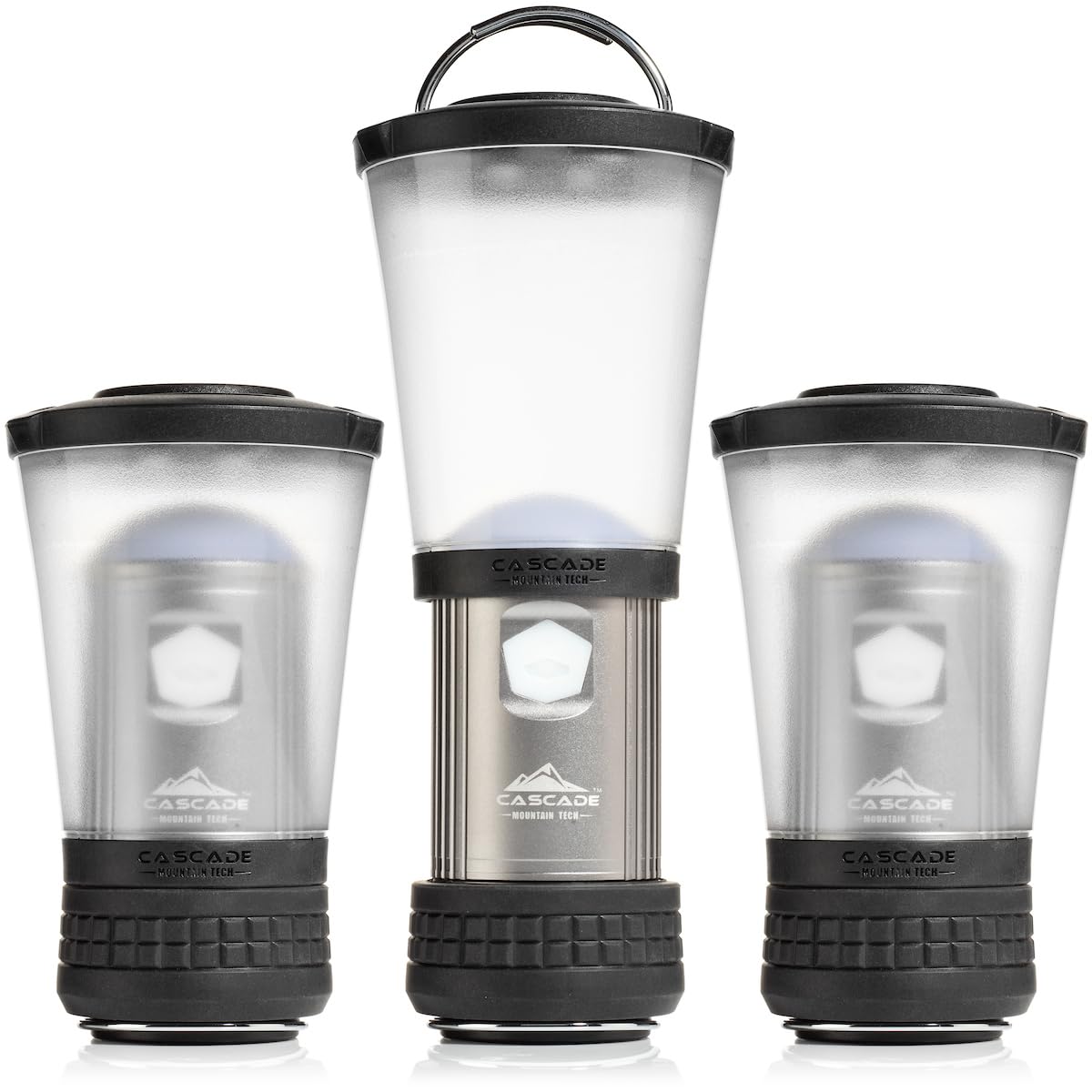 Cascade Mountain Tech lantern open, delivering 360° campsite lighting for visibility.