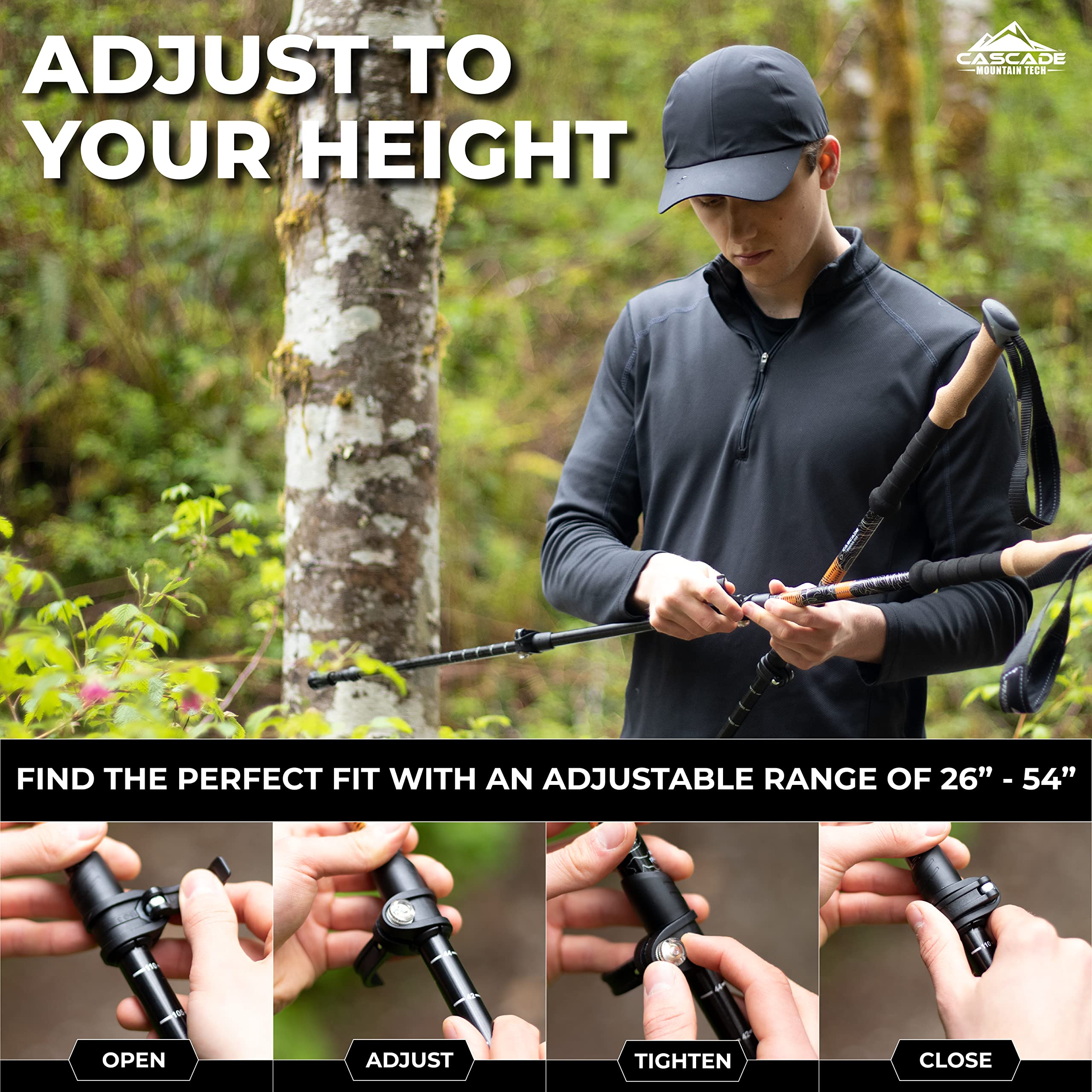 Cascade Mountain Tech trekking poles with EVA grip for comfortable hiking.