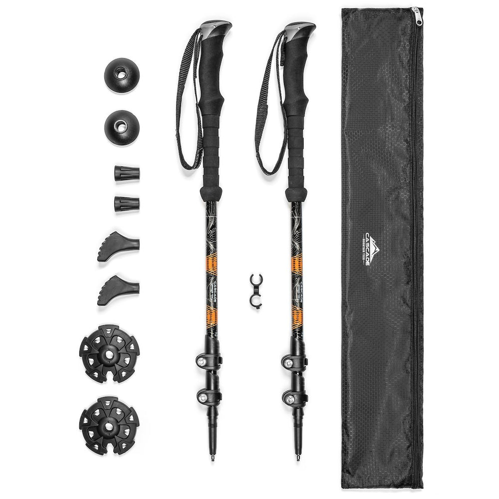 Cascade Mountain Tech trekking poles with snow and mud baskets for varied conditions.