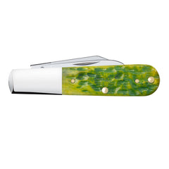 Case XX Barlow green apple bone handle close up highlights textured jig pattern and grip