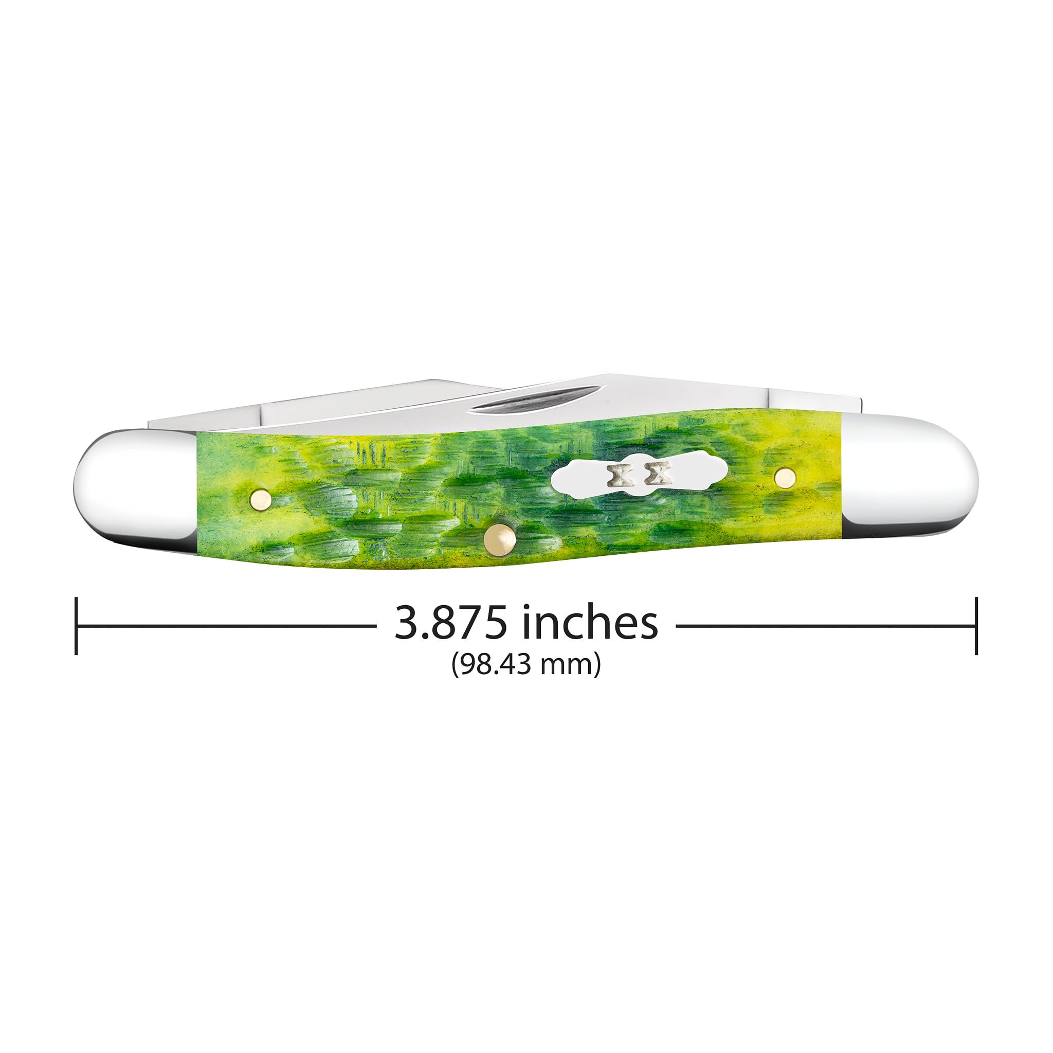 Case XX Muskrat with green apple bone, closed for compact everyday carry and quick access.