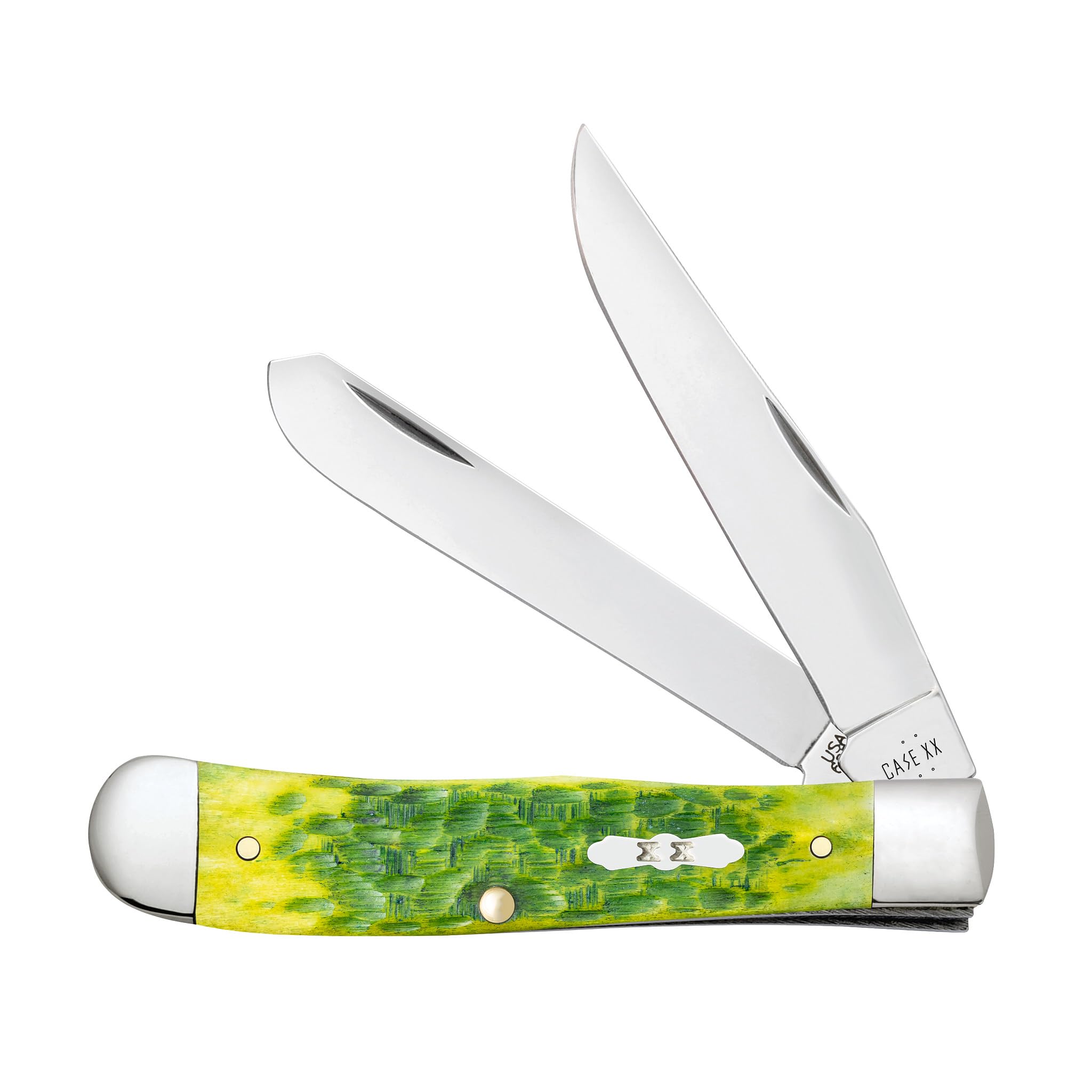 Case XX Pocket Knife Trapper green apple bone clip-open blade for everyday tasks.