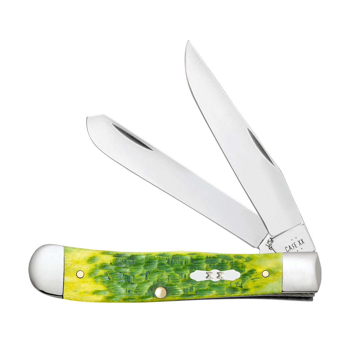 Case XX Pocket Knife Trapper green apple bone clip-open blade for everyday tasks.