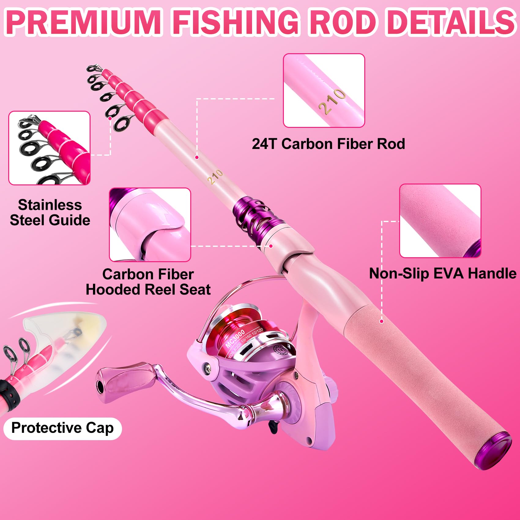 Spinning reel included in Castaroud Lady fishing kit