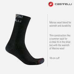 Castelli Bandito Merino 18 sock heel view, lightweight warmth for cycling