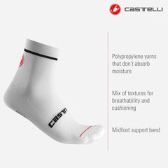 CASTELLI Entrata 9 sock white, fabric close-up emphasizing polypropylene durability.