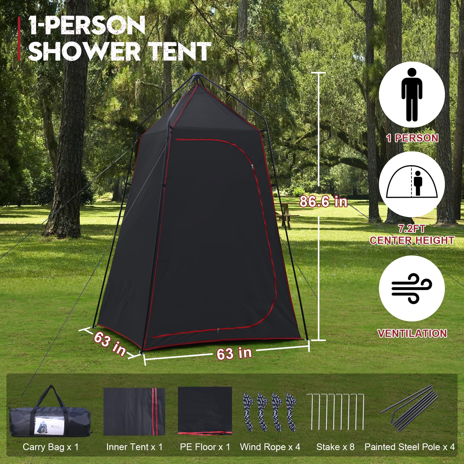 Castle Unicorn camping shower tent durable powder-coated frame stands up to wind