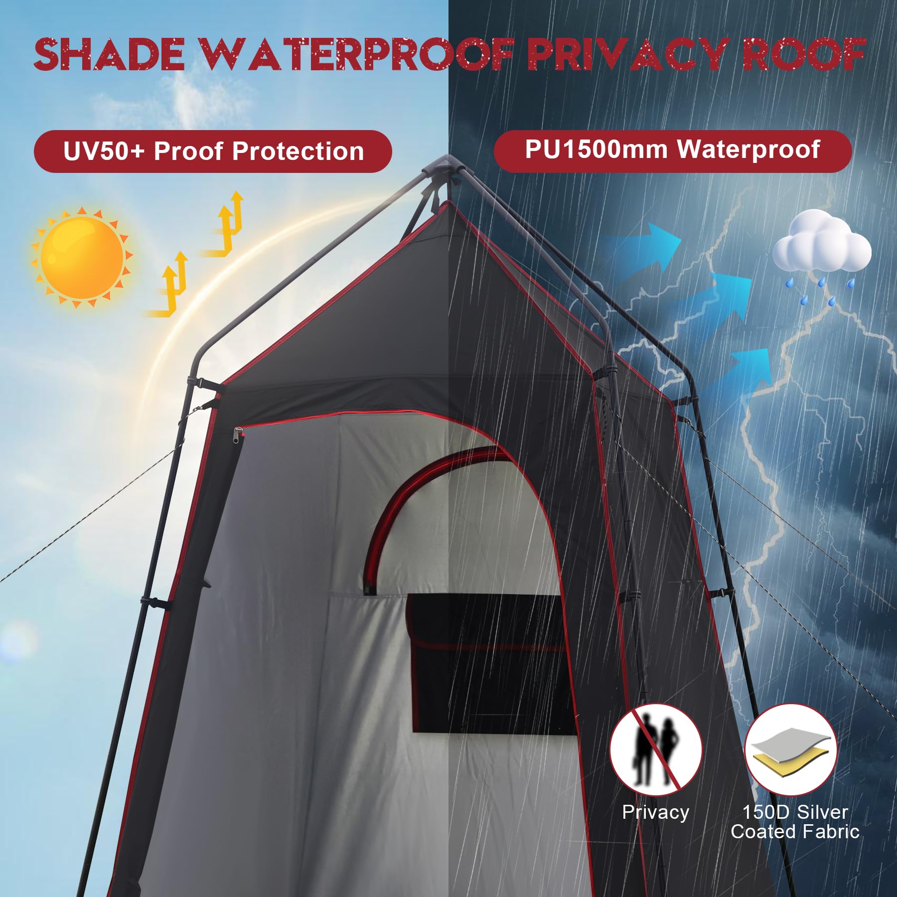 Castle Unicorn camping shower tent organized interior with dual zippers