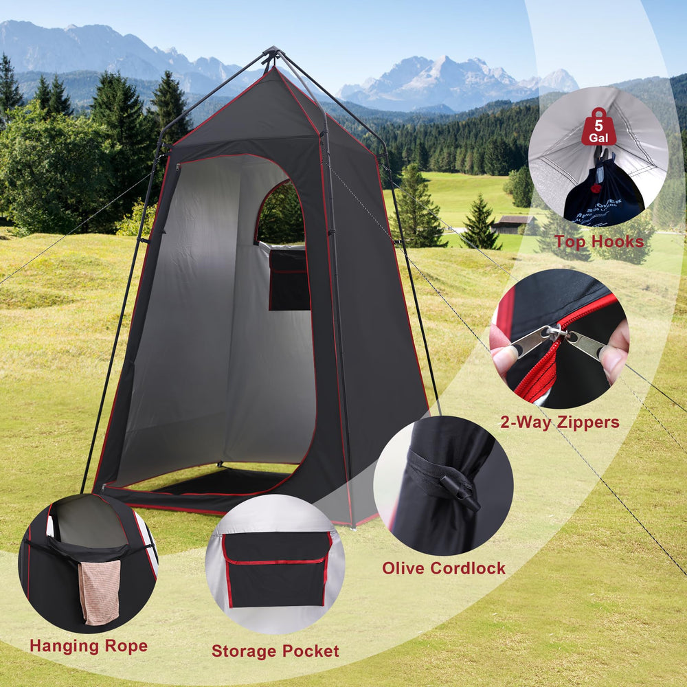 Castle Unicorn camping shower tent built-in pocket and clothesline organization
