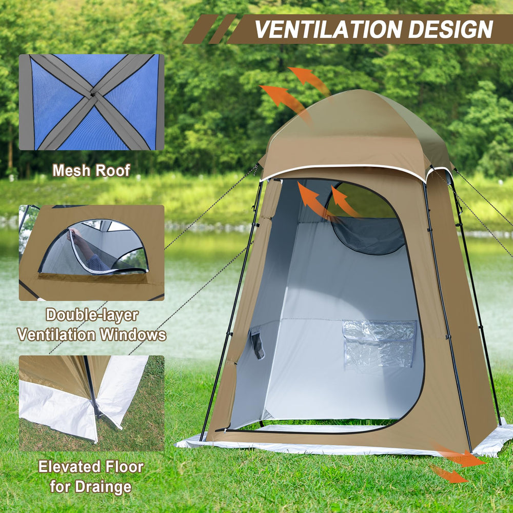 Castle Unicorn camping shower tent setup-instructions illustrate fast, tool-free assembly.