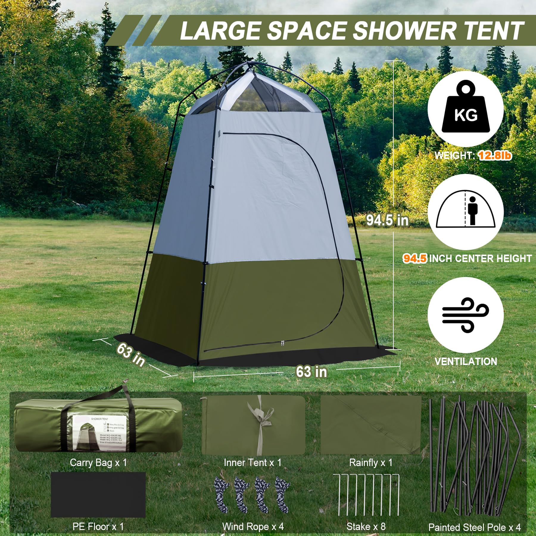 Castle Unicorn camping shower tent spacious interior for changing and showering in outdoor setups