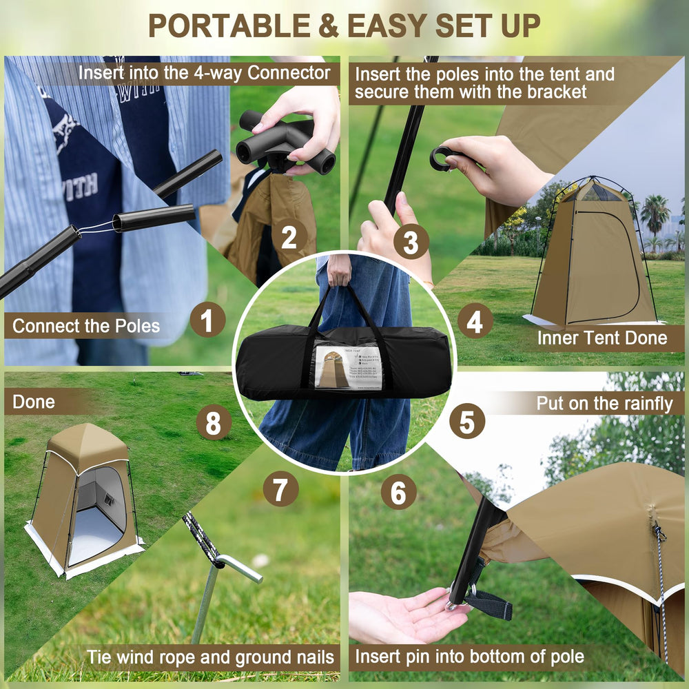Castle Unicorn camping shower tent storage bag shows compact transport in carry bag.