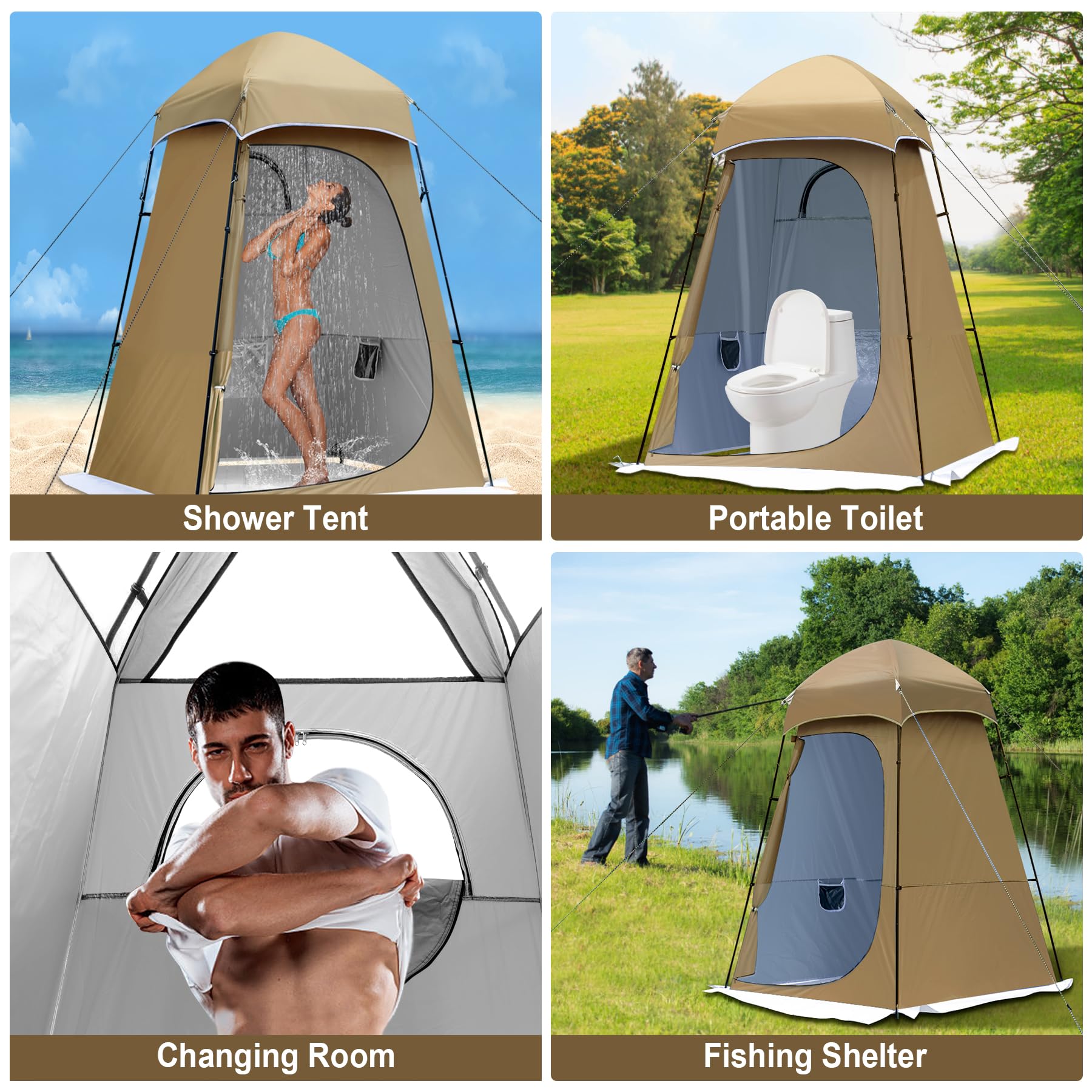 Castle Unicorn camping shower tent ventilation-mesh-windows captures improved airflow.