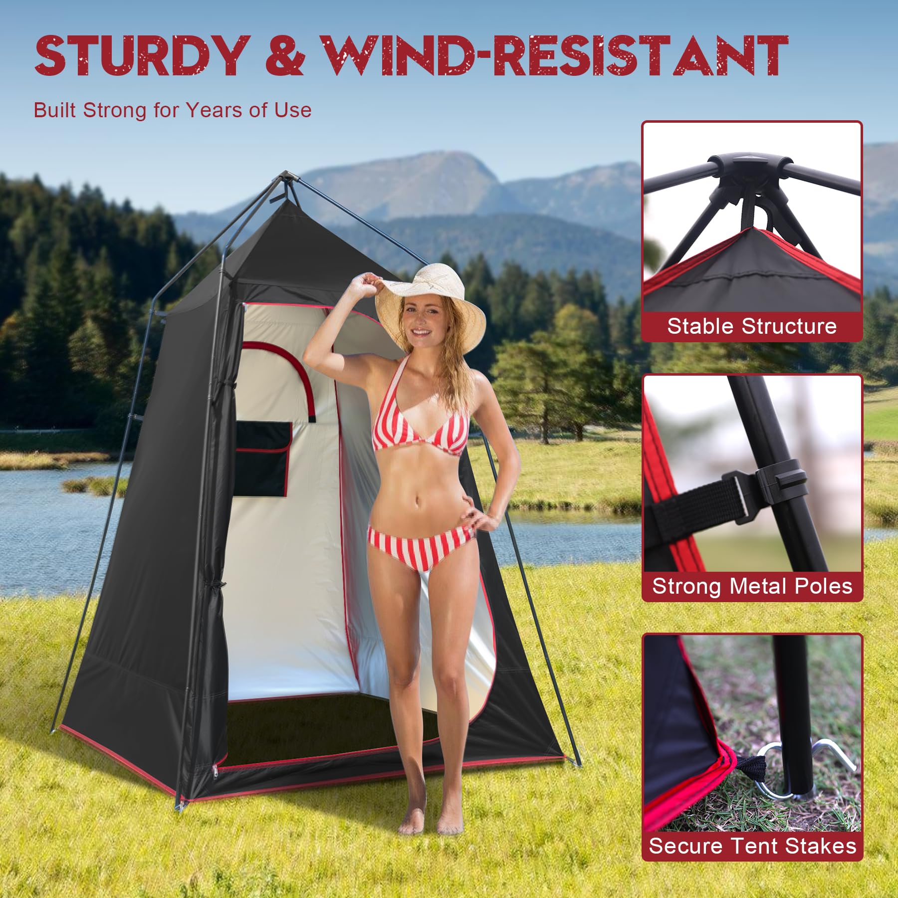 Castle Unicorn camping shower tent waterproof fabric and UPF 50+ sun protection