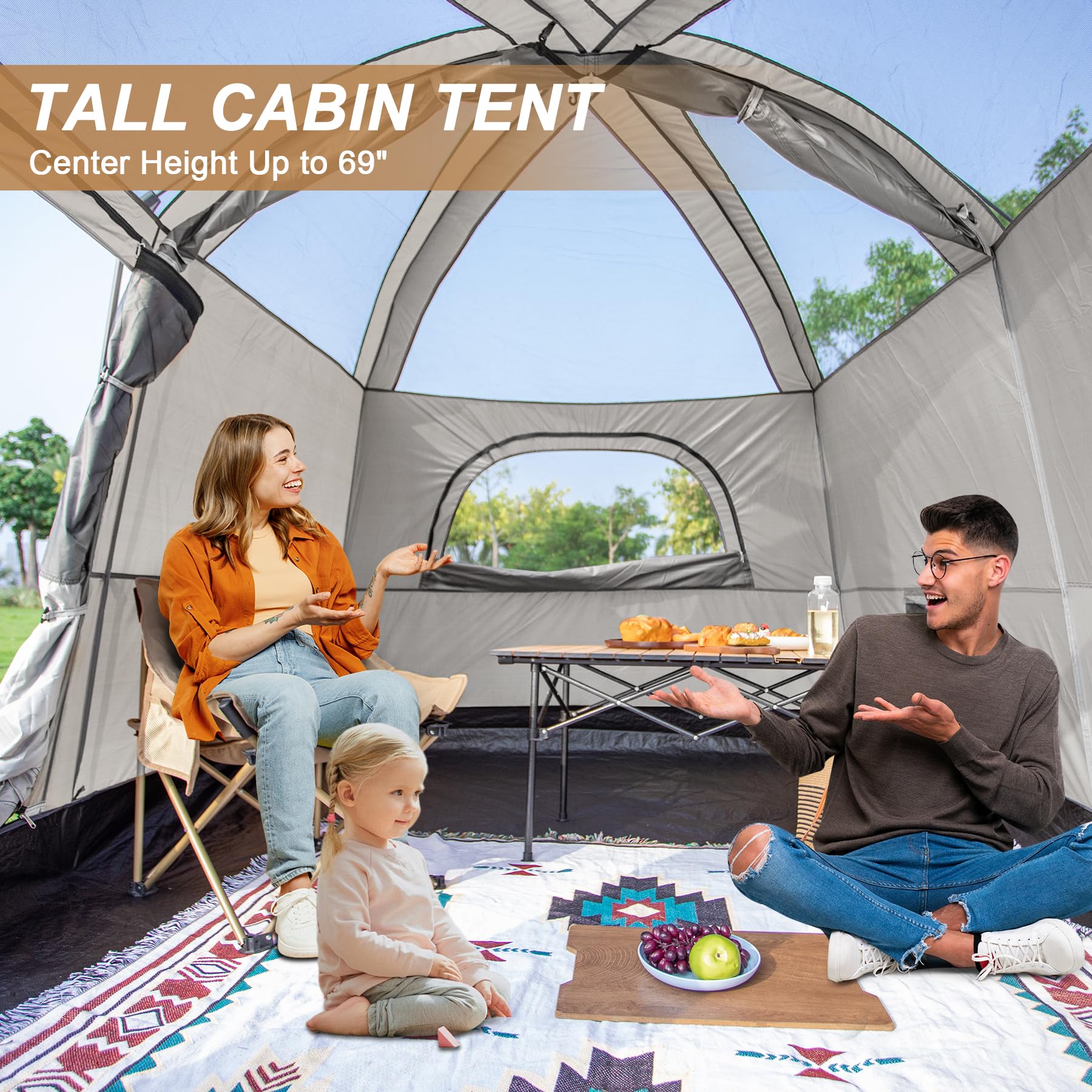 Castle Unicorn tent doors and mesh windows for airflow and bug protection.