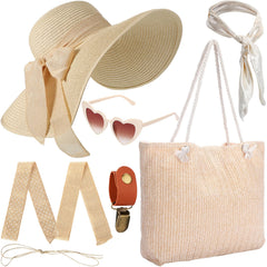 Beige straw beach hat with three bows