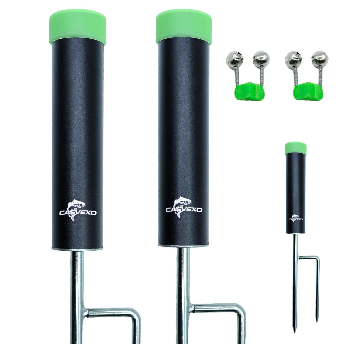 CASVEXO 2-pack fishing pole holders in aluminum with black powder coating and green accents