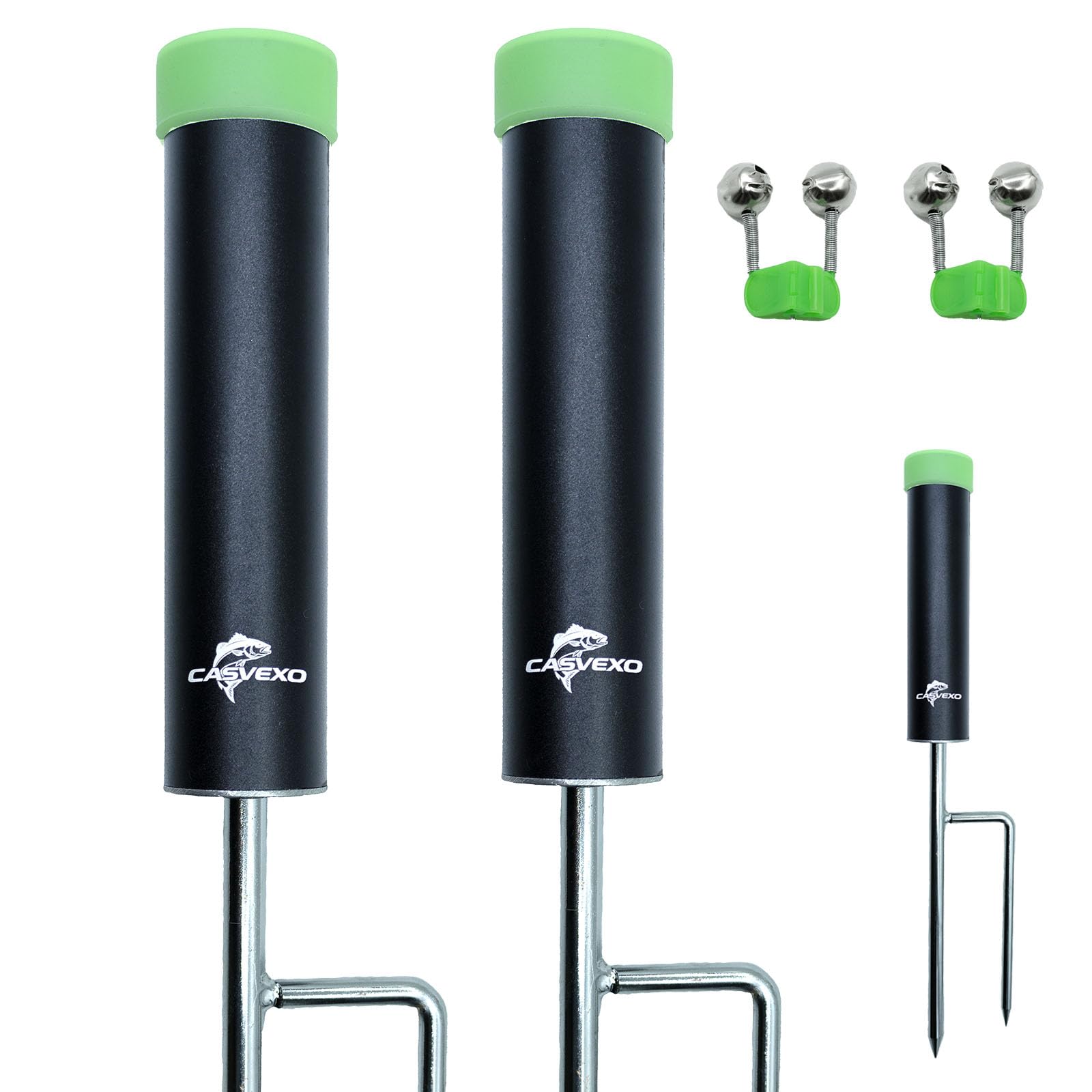 CASVEXO 2-pack aluminum fishing pole holders for ground with double spike design