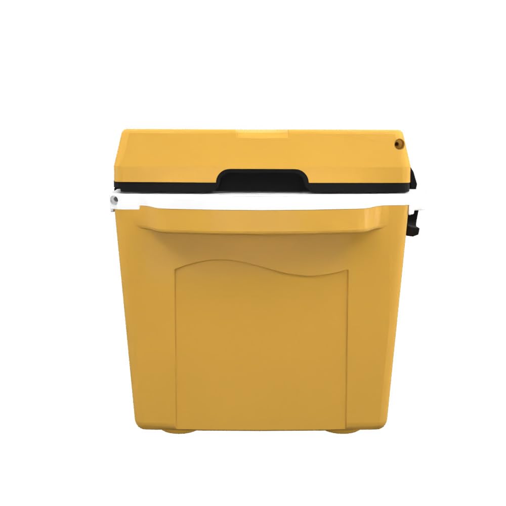 CAT Caterpillar yellow cooler showing heavy-duty drain plug.