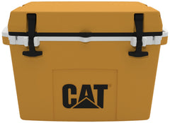 CAT Caterpillar 27qt yellow cooler — front view for rugged outdoor use.