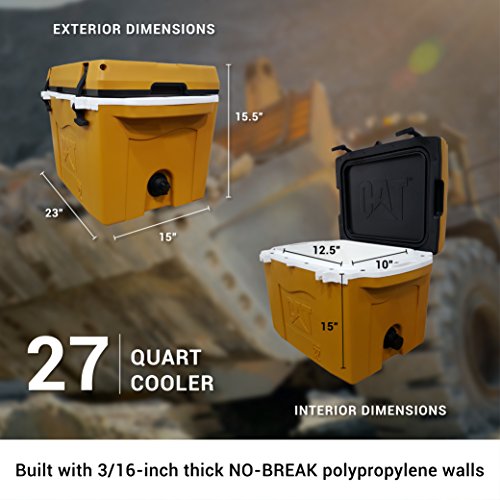 CAT Caterpillar 27qt yellow interior view ready for beverages and ice.