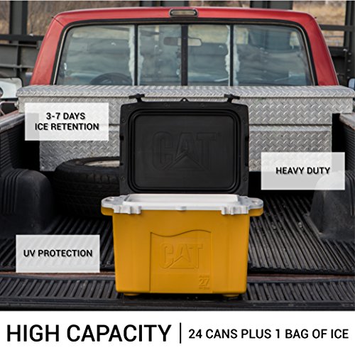 CAT Caterpillar 27qt yellow made in Texas highlights craftsmanship.