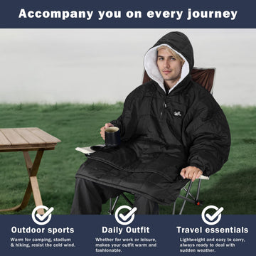 Catalonia oversized wearable blanket poncho shown for all weather warmth
