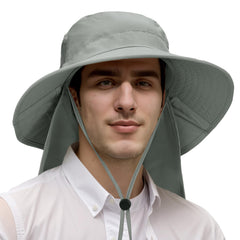 Man wearing Catalonia Sun Hat for Men with wide brim and neck flap outdoors