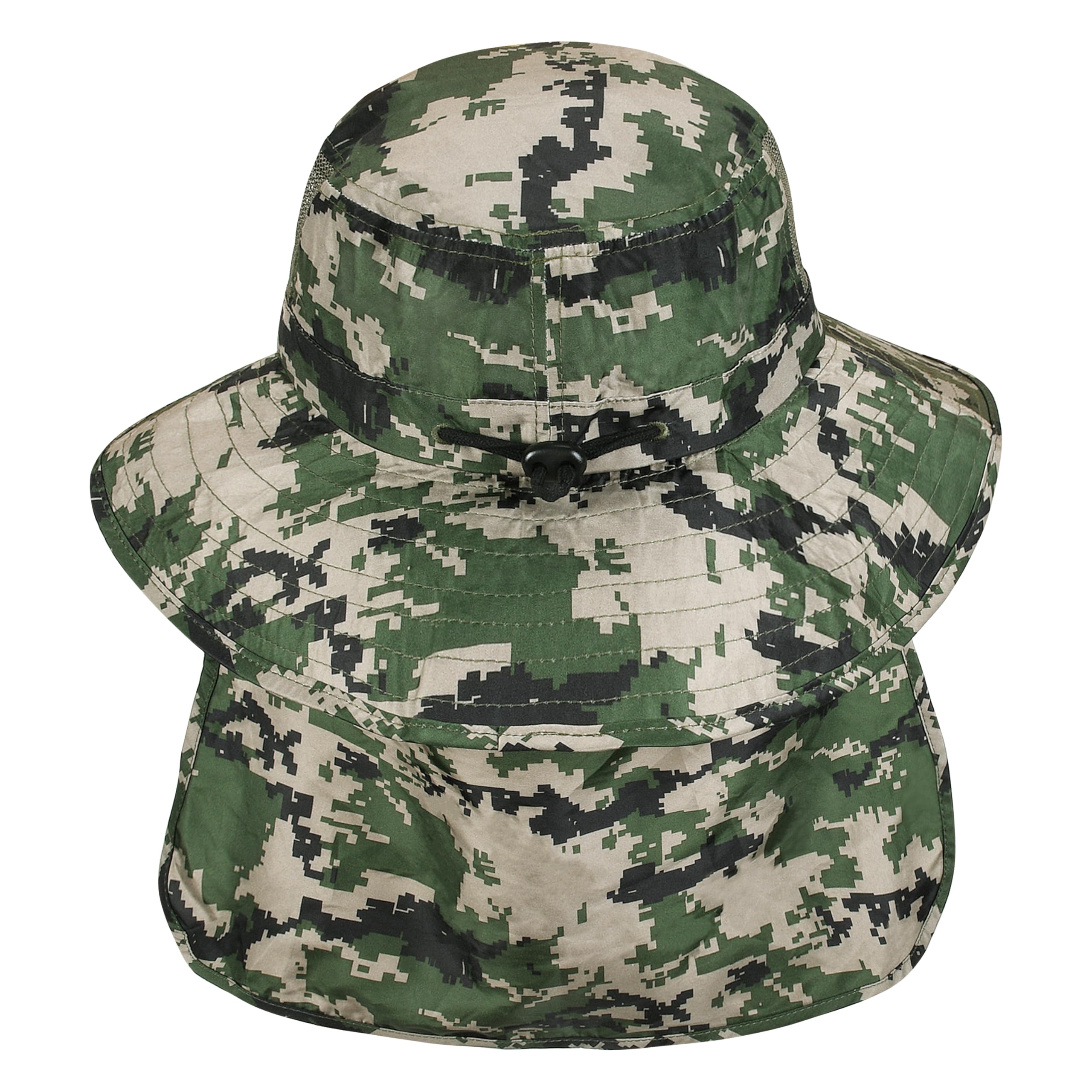 Neck flap tucked in to convert to bucket hat