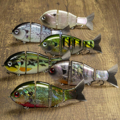 Two #6 treble hooks on a downsized swimbait for secure hookups.