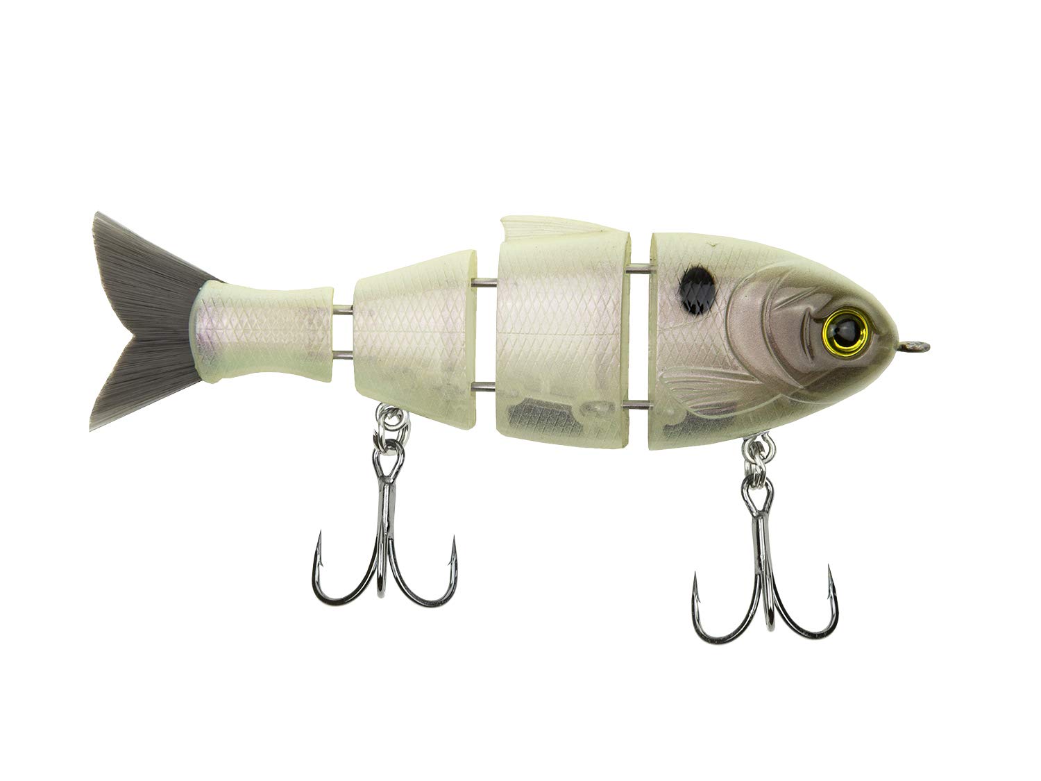 Catch Co Mike Bucca Baby Bull Shad swimbait front view showcases pearl bone finish for lifelike bass appeal.