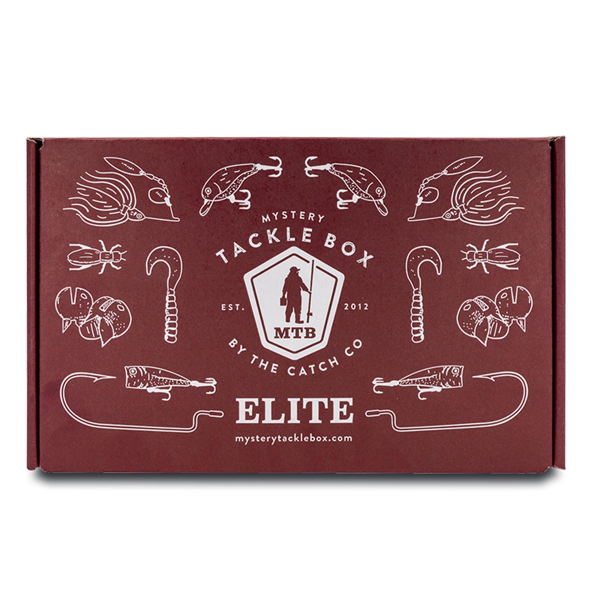ELITE Freshwater Mystery Tackle Box contents featuring bass lures