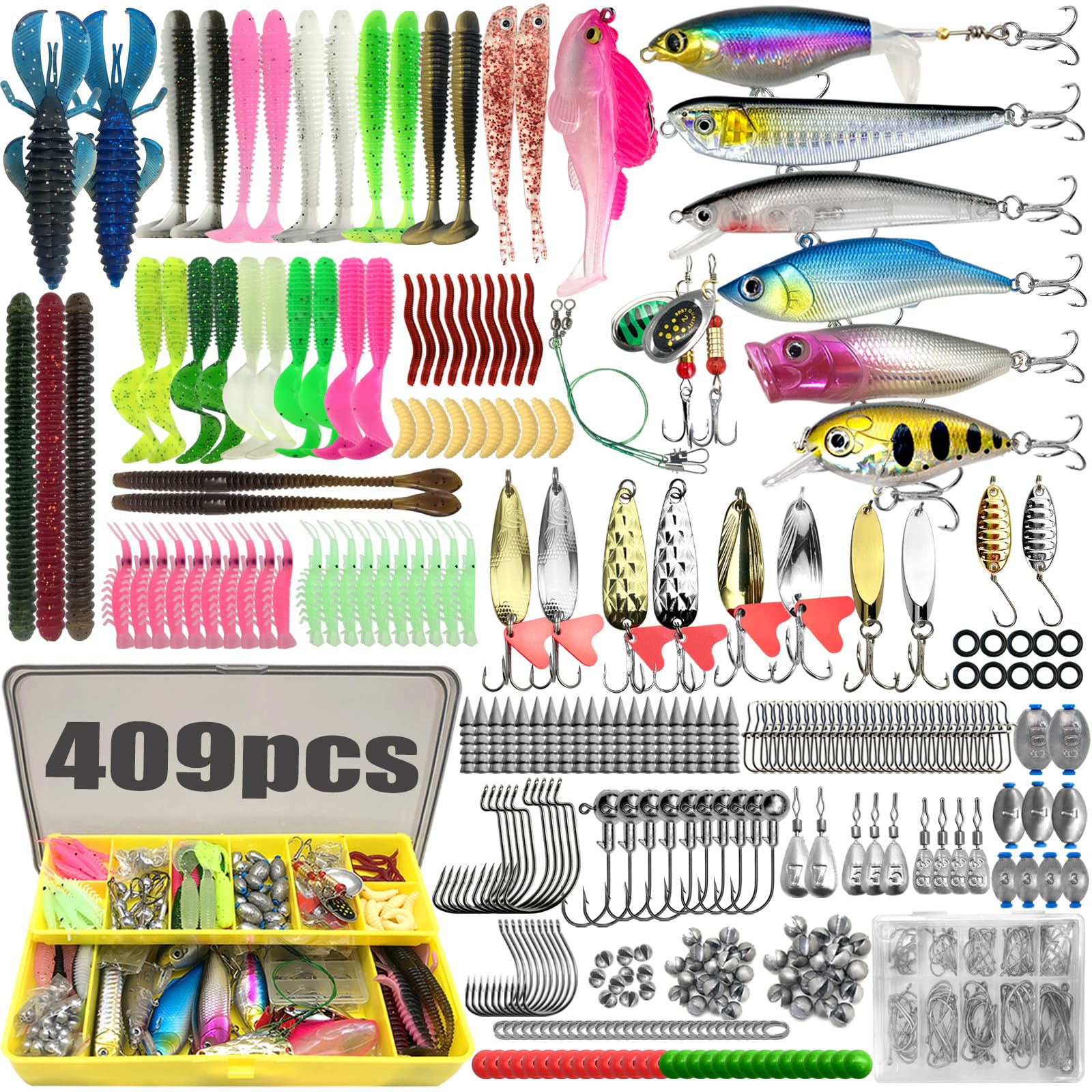 CATCHRO 409-piece fishing lure kit for versatile freshwater and saltwater fishing.