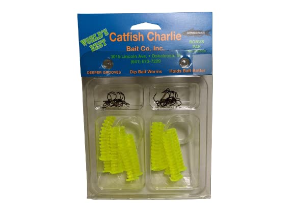 Catfish Charlie chartreuse dip worms for quick dipping and stronger bite appeal