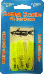 Catfish Charlie DBG-3-07 dip bait worm in use for quick rigging.