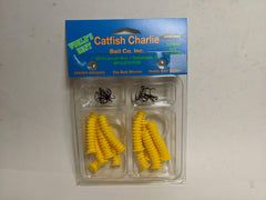 Catfish Charlie dip worms yellow close-up showing lifelike texture for effective fishing