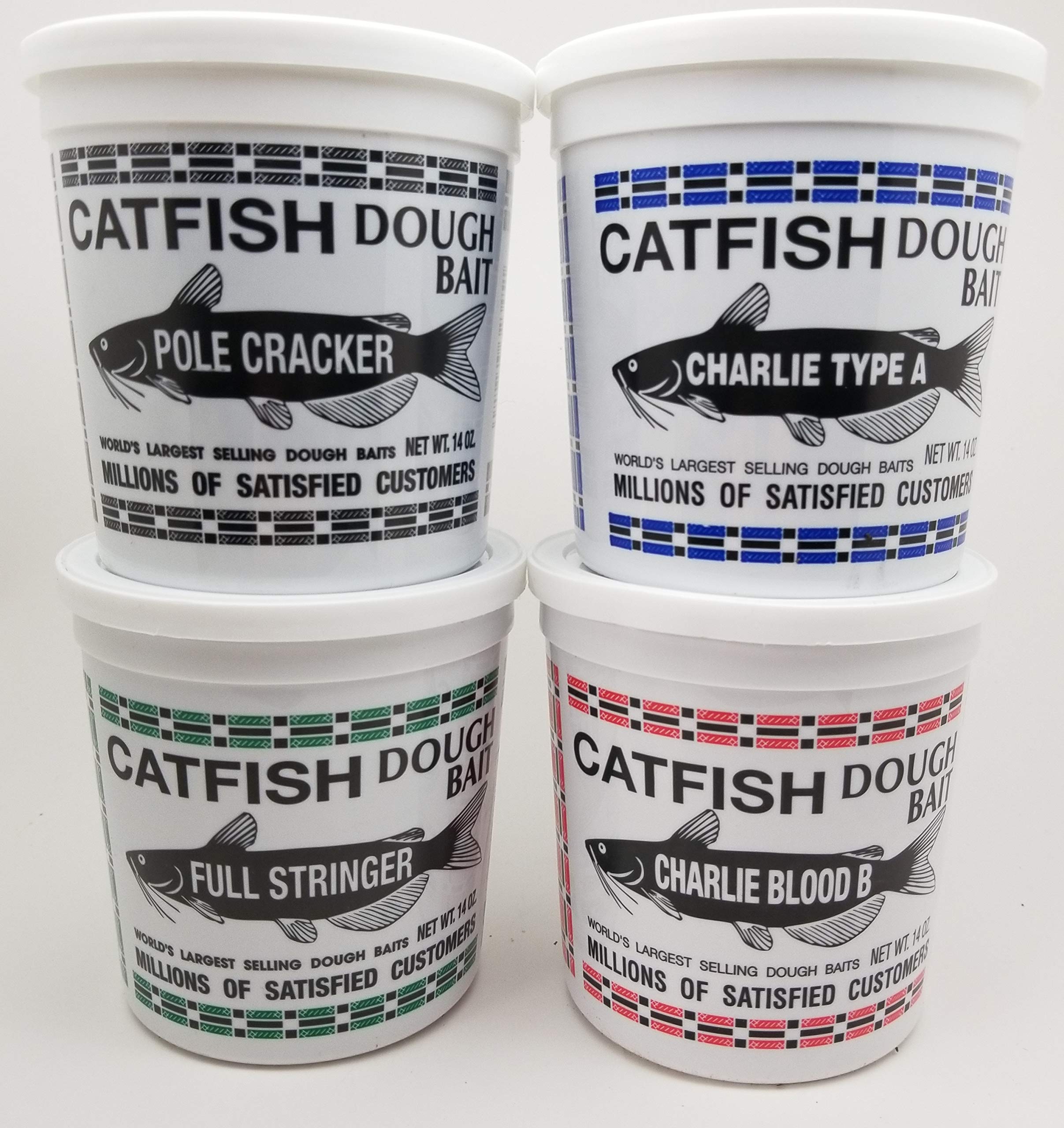 Catfish Charlie Dough Bait Variety Pack 4 x 14oz Tubs - front view