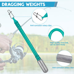 Green plastic tube with weighted sinker for dragging weight kit