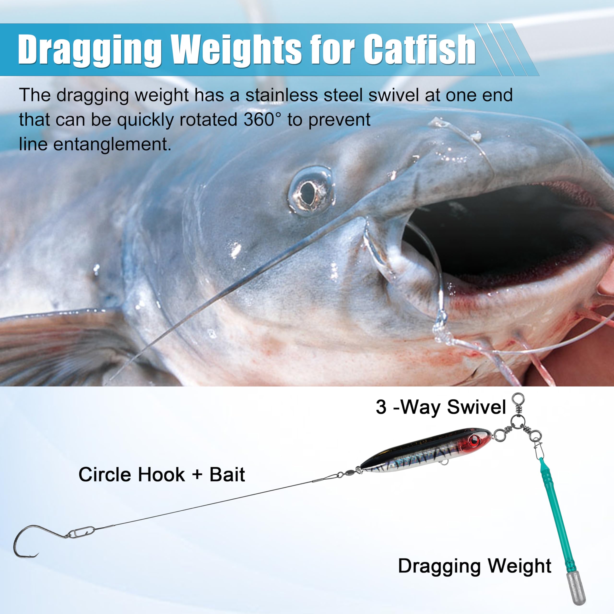 Four snagless catfish weights in a 4pc kit