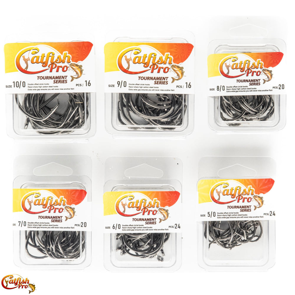 Catfish Pro pack of 24 hooks ready for bottom and drift fishing.