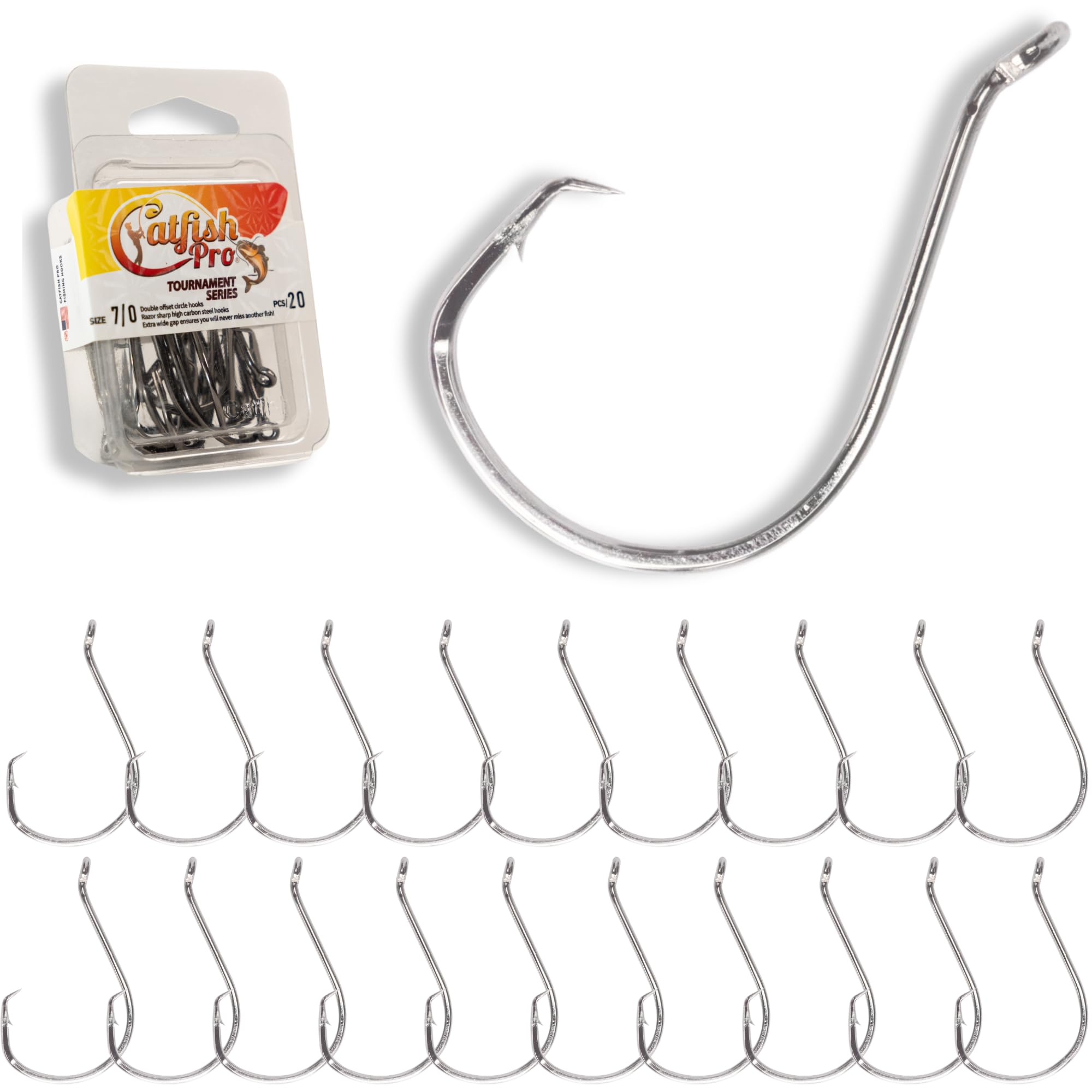 Catfish Pro circle hooks 5/0 pack close-up showing durable design for strong hook sets.
