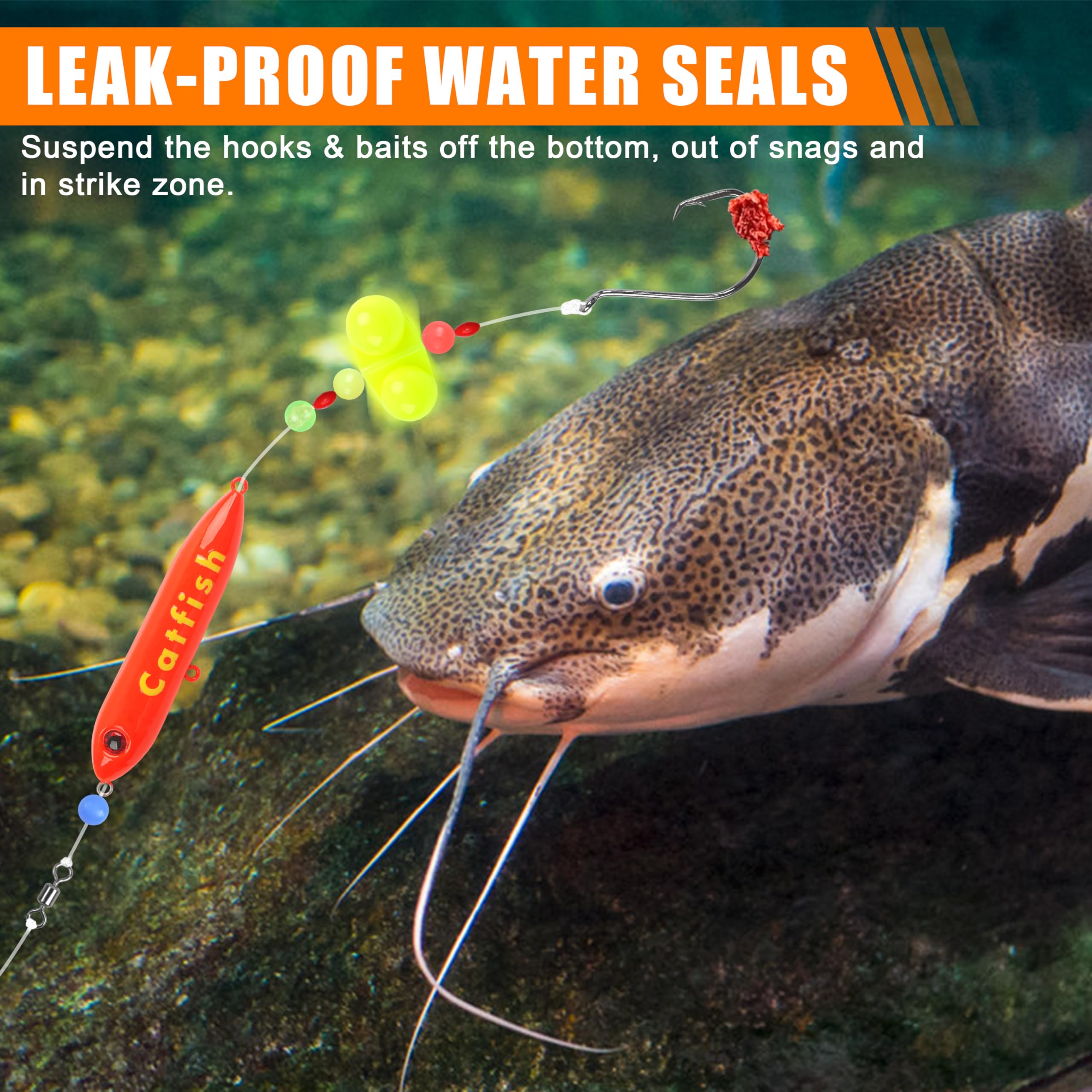 Six-pack of catfish rattling floats for bank, lake, river, and pond fishing
