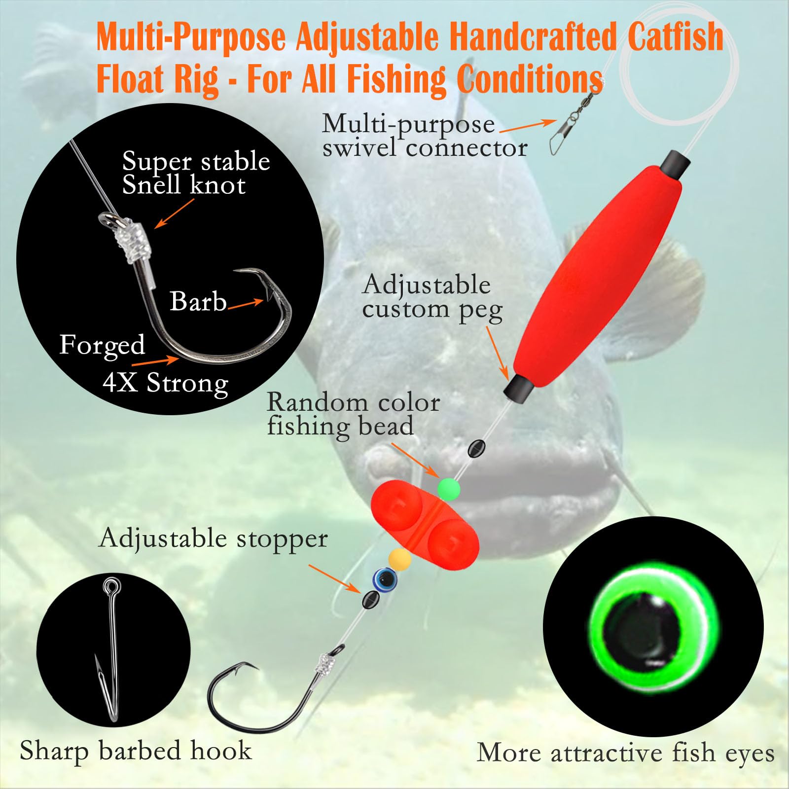 Heavy-duty catfishing tackle with corrosion-resistant hooks