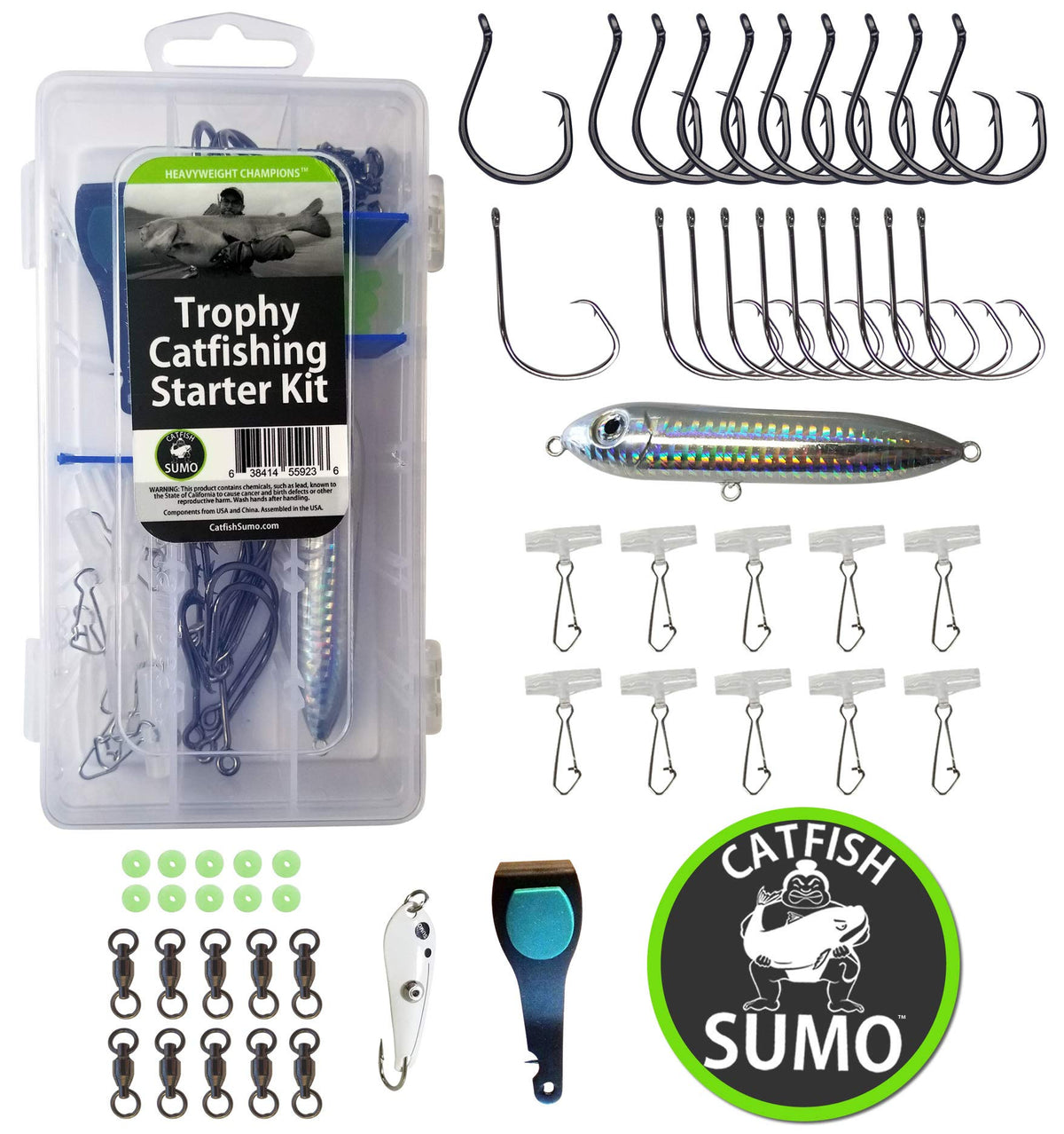 Catfish Sumo complete kit storage box keeps gear organized for quick setup.