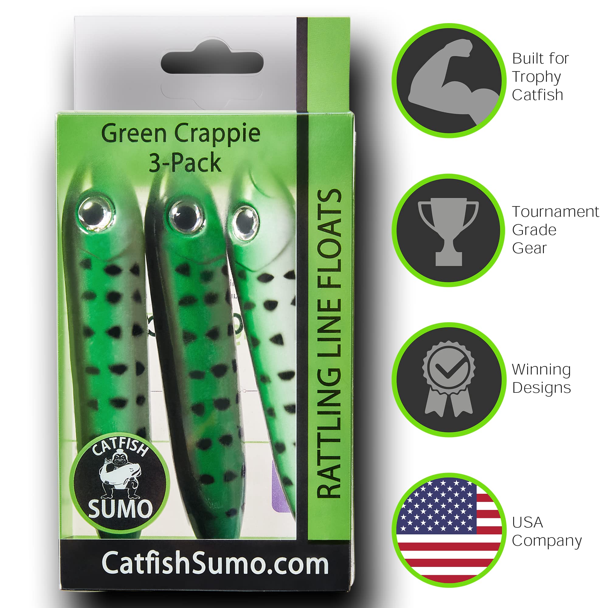 Catfish Sumo 3-pack greens crappie set highlighted in packaging display