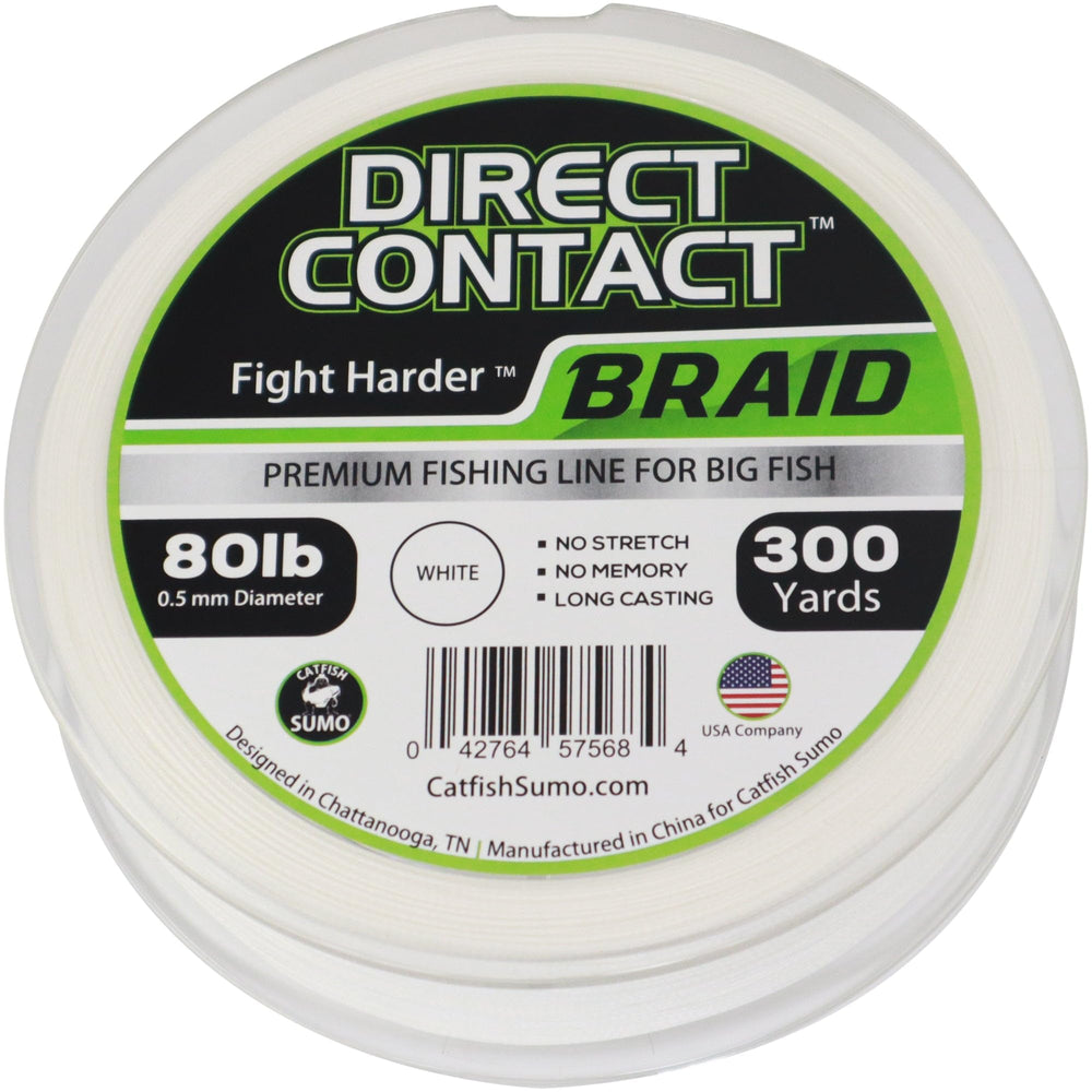 Catfish Sumo Direct Contact braided line on a reel, long casting with zero stretch.
