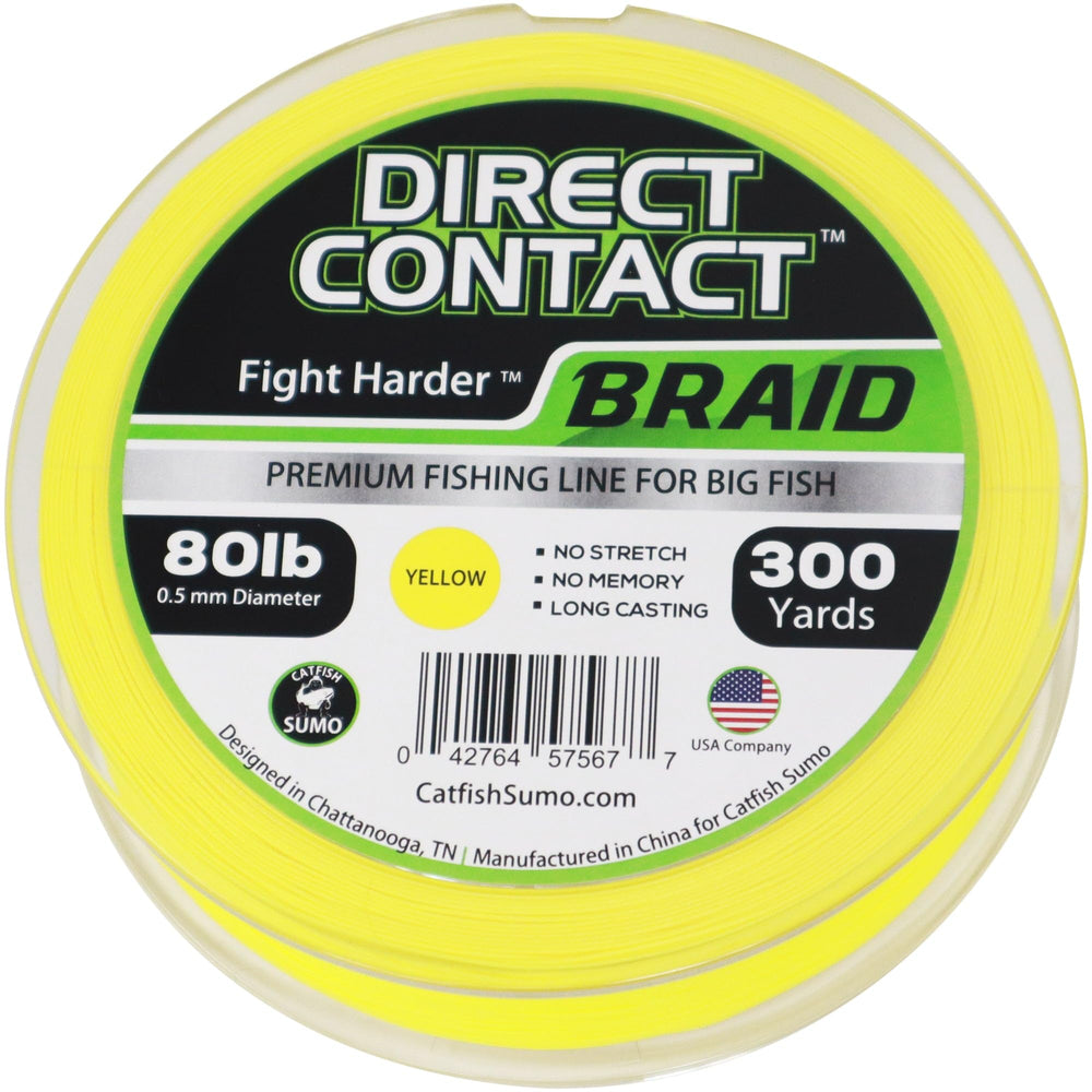 Catfish Sumo Direct Contact braid no-stretch for precise hook-setting under heavy battles.
