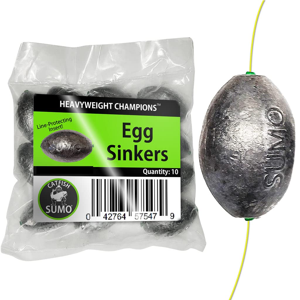 Catfish Sumo egg sinker 4oz showing line-through design for smoother rigging and reduced wear.