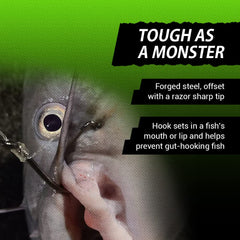 Catfish Sumo hooks in use with a catfish illustrates quick safe release potential.